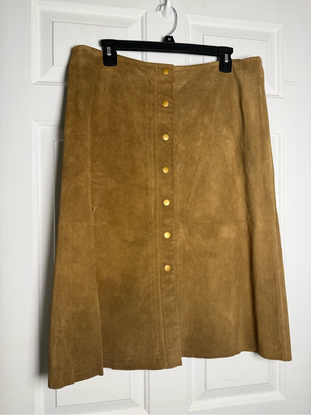 Banana Republic Camel Brown Genuine Suede Snap Front  A-Line Midi Skirt Sz 16